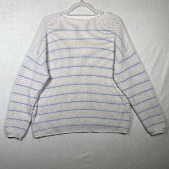 Gentle Fawn “Tucker” White & Light Blue Striped Knit Sweater – Size L - Picture 2 of 9